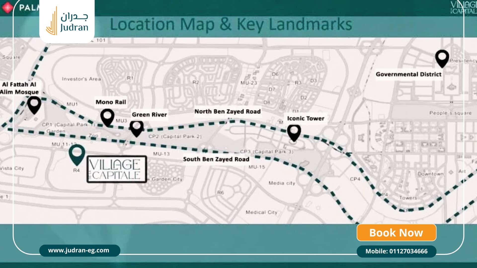 موقع كمبوند فيلاج دي لا كابيتال Compound Village De La Capital Palm Hills